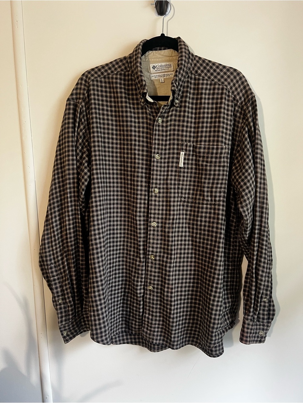 Columbia Brown and Black Plaid Button-Down Shirt